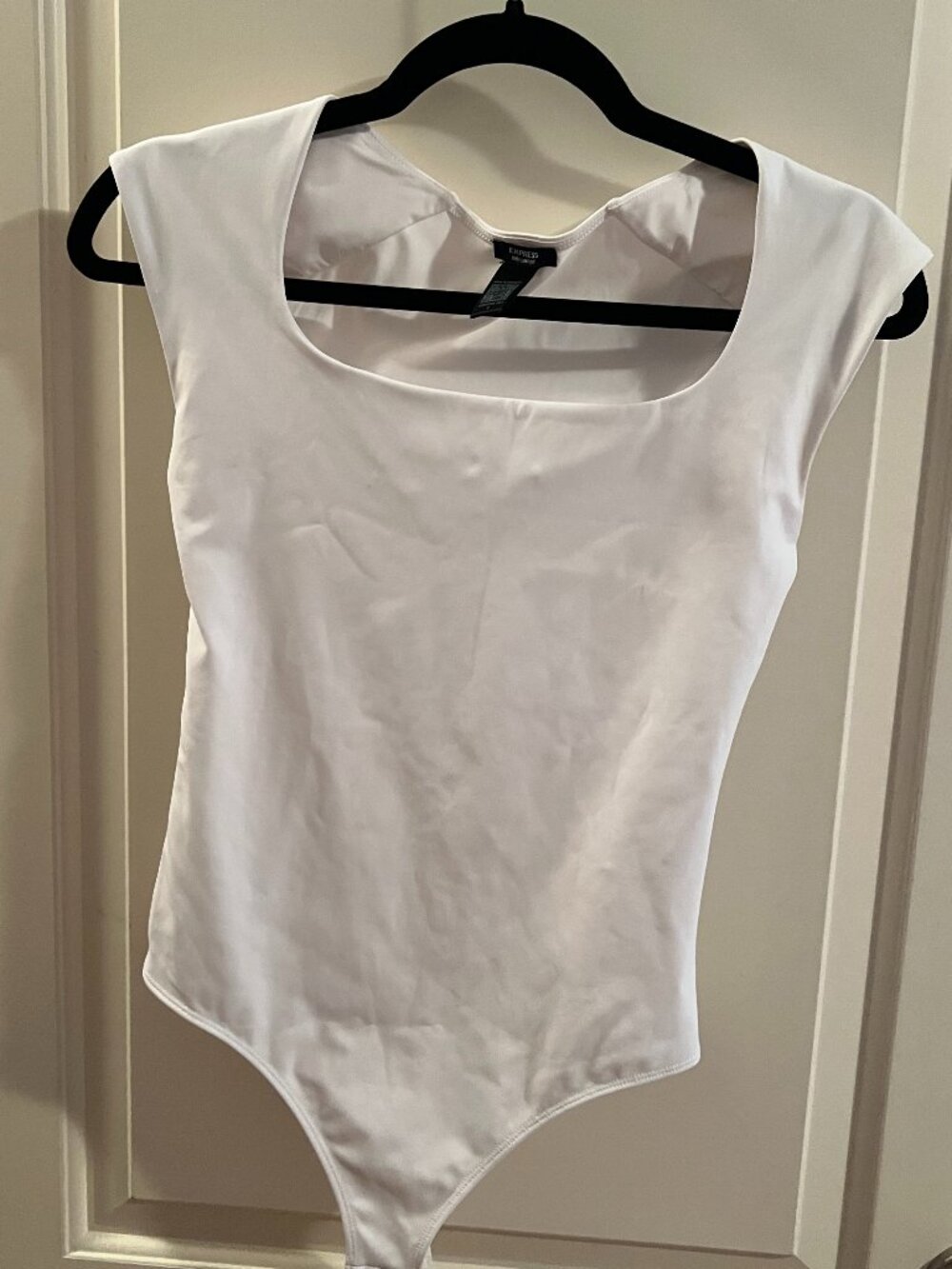 Express White Square Neck Cap Sleeve Bodysuit Size S Clean Girl